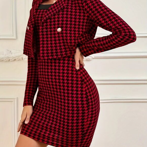 NWT Houndstooth Pattern Dress Set with Matching Long Sleeve Large NWT - Picture 2 of 11